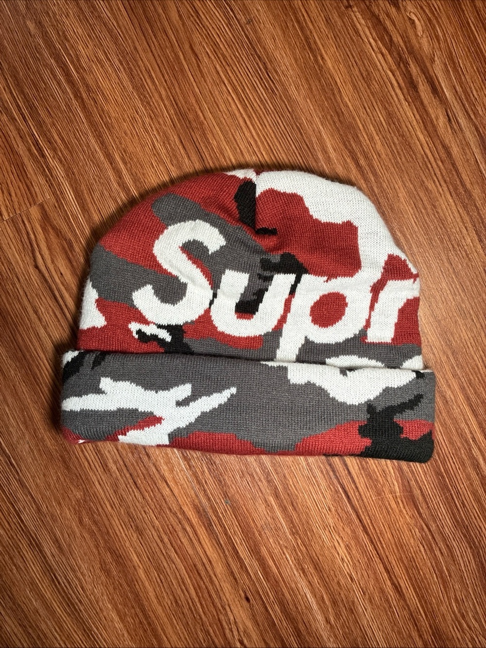 Supreme Camo Big Logo Beanie Red Camo